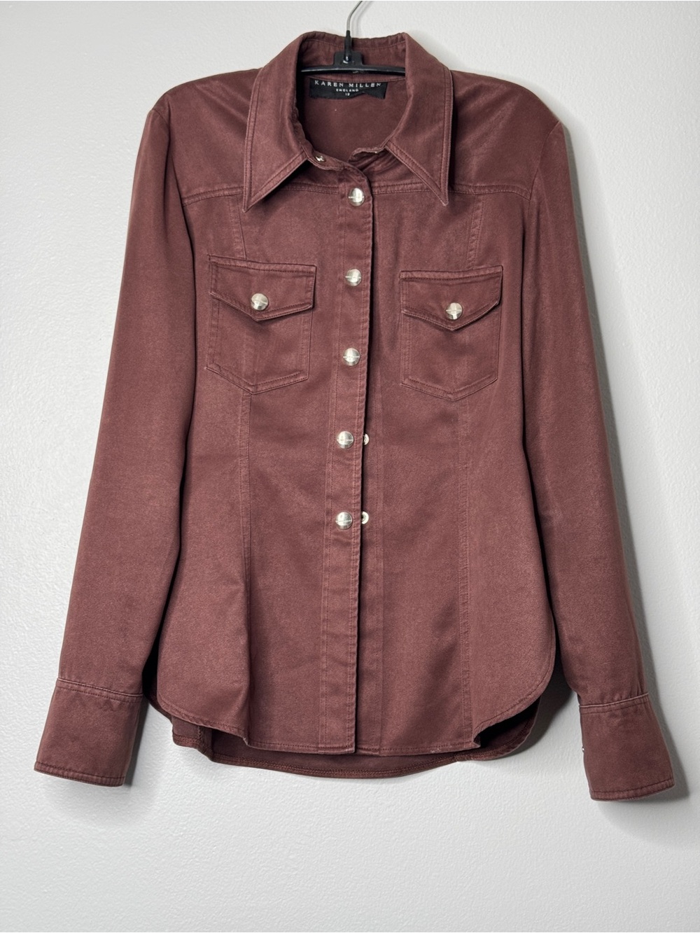 Vintage Karen Millen Brown Shirt Jacket Silver Snap Buttons